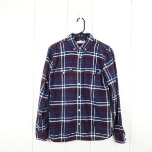 Everlane Button Down Long Sleeve Flannel Plaid Shirt Mens Size M Blue Burgundy